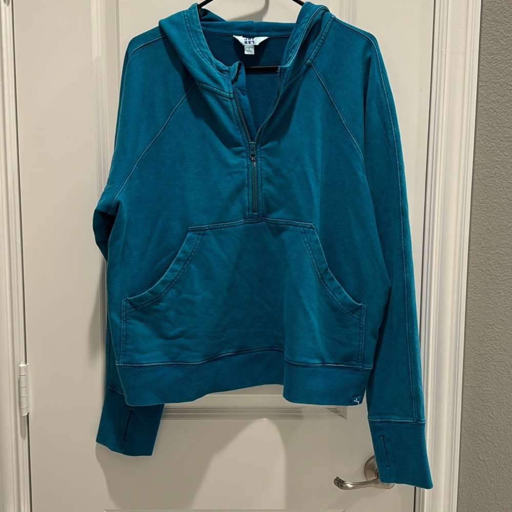 Blue 1/2 zip hoodie with pockets & thumbholes by Joy Lab
